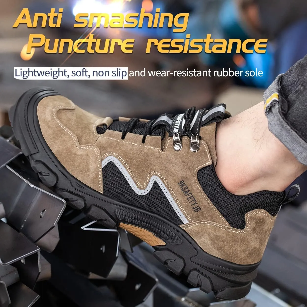 Micoklinlin Steel Toe Shoes for Women Lightweight Pigskin Welding Shoes Safety Sneakers for Work Puncture Proof Hiking Shoes
