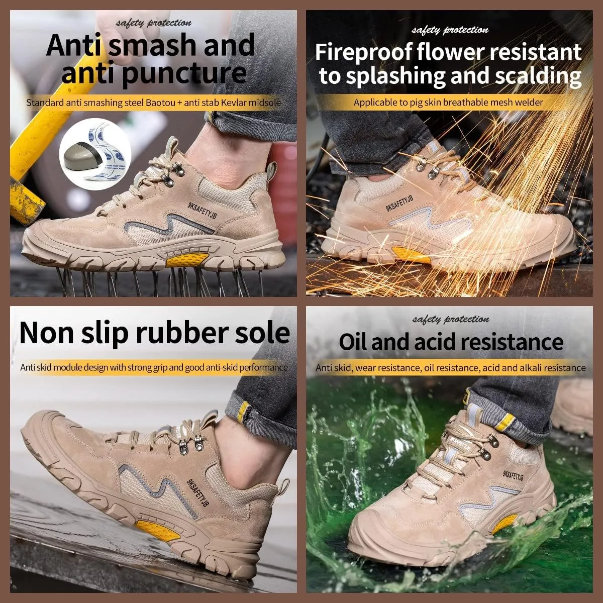 Micoklinlin Steel Toe Shoes for Women Lightweight Pigskin Welding Shoes Safety Sneakers for Work Puncture Proof Hiking Shoes