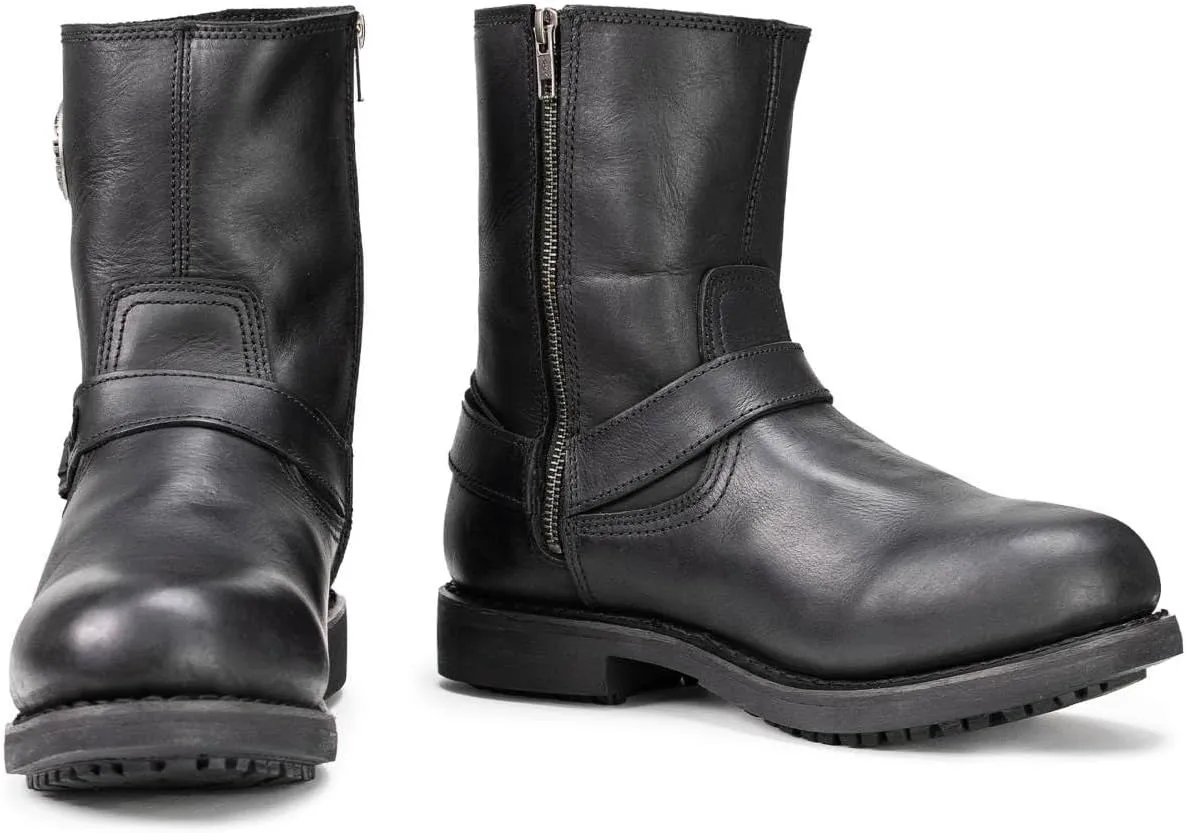 Milwaukee Leather MBM9042 Men's Black Ruf Leather Short Harness Motorcycle Boots w/Inside Zipper - 8.5