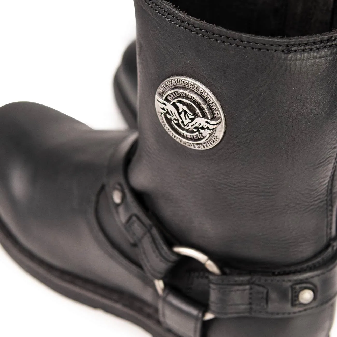 Milwaukee Leather MBM9042 Men's Black Ruf Leather Short Harness Motorcycle Boots w/Inside Zipper - 8.5