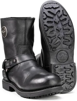 Milwaukee Leather MBM9042 Men's Black Ruf Leather Short Harness Motorcycle Boots w/Inside Zipper - 8.5