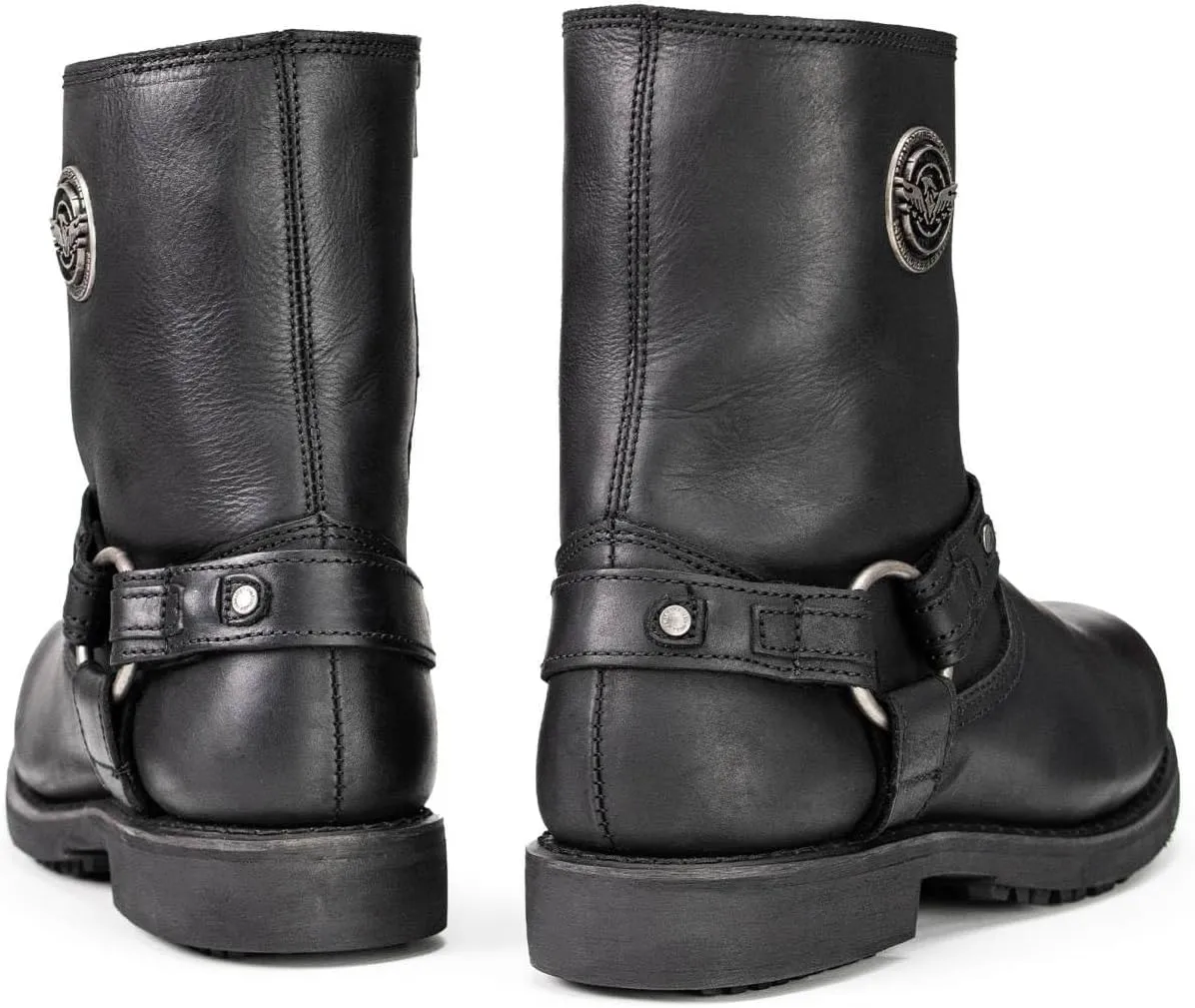 Milwaukee Leather MBM9042 Men's Black Ruf Leather Short Harness Motorcycle Boots w/Inside Zipper - 8.5