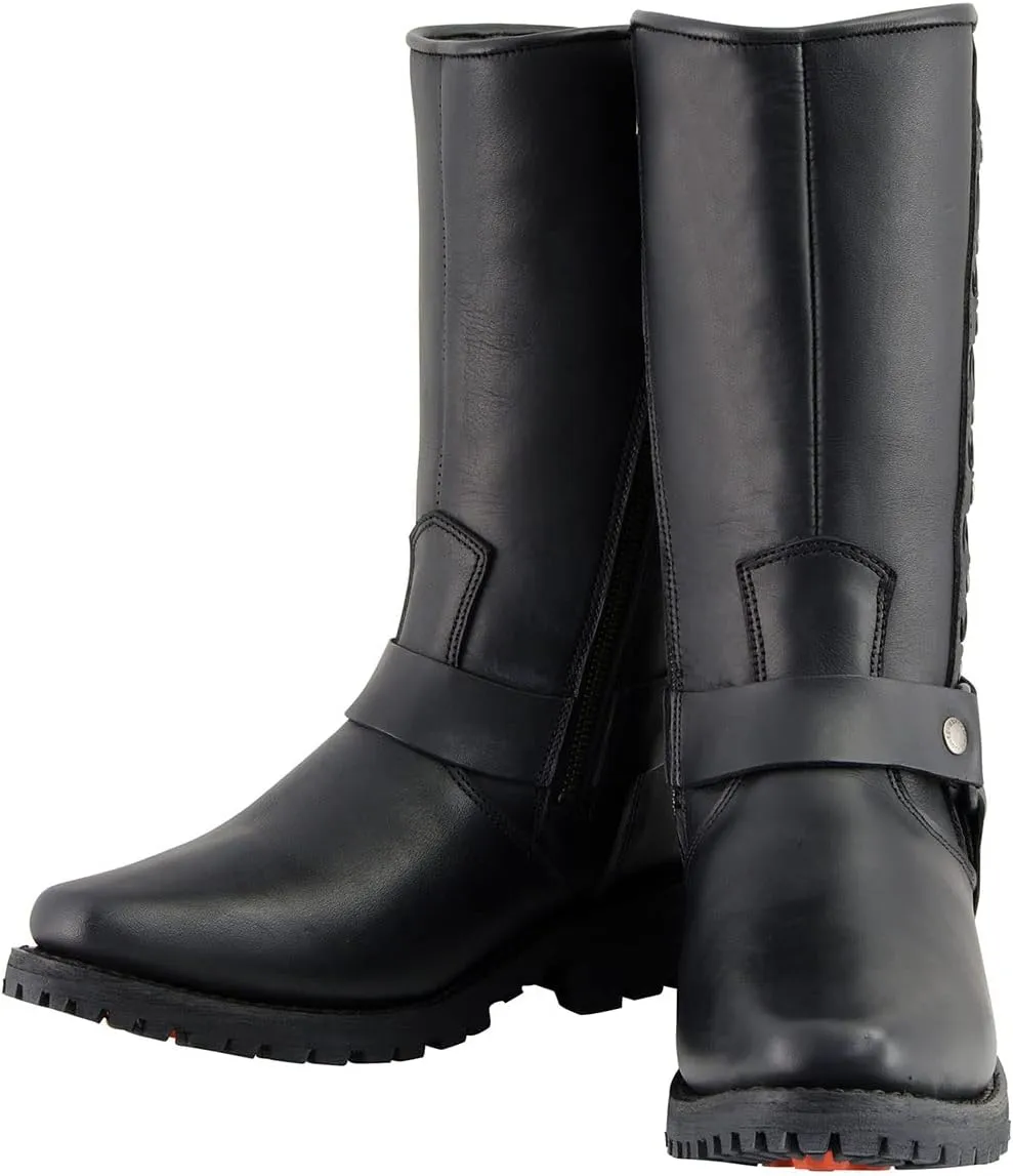 Milwaukee Leather Men's Black Leather Harness Motorcycle Boots with Braid and Riveted Details MBM9025