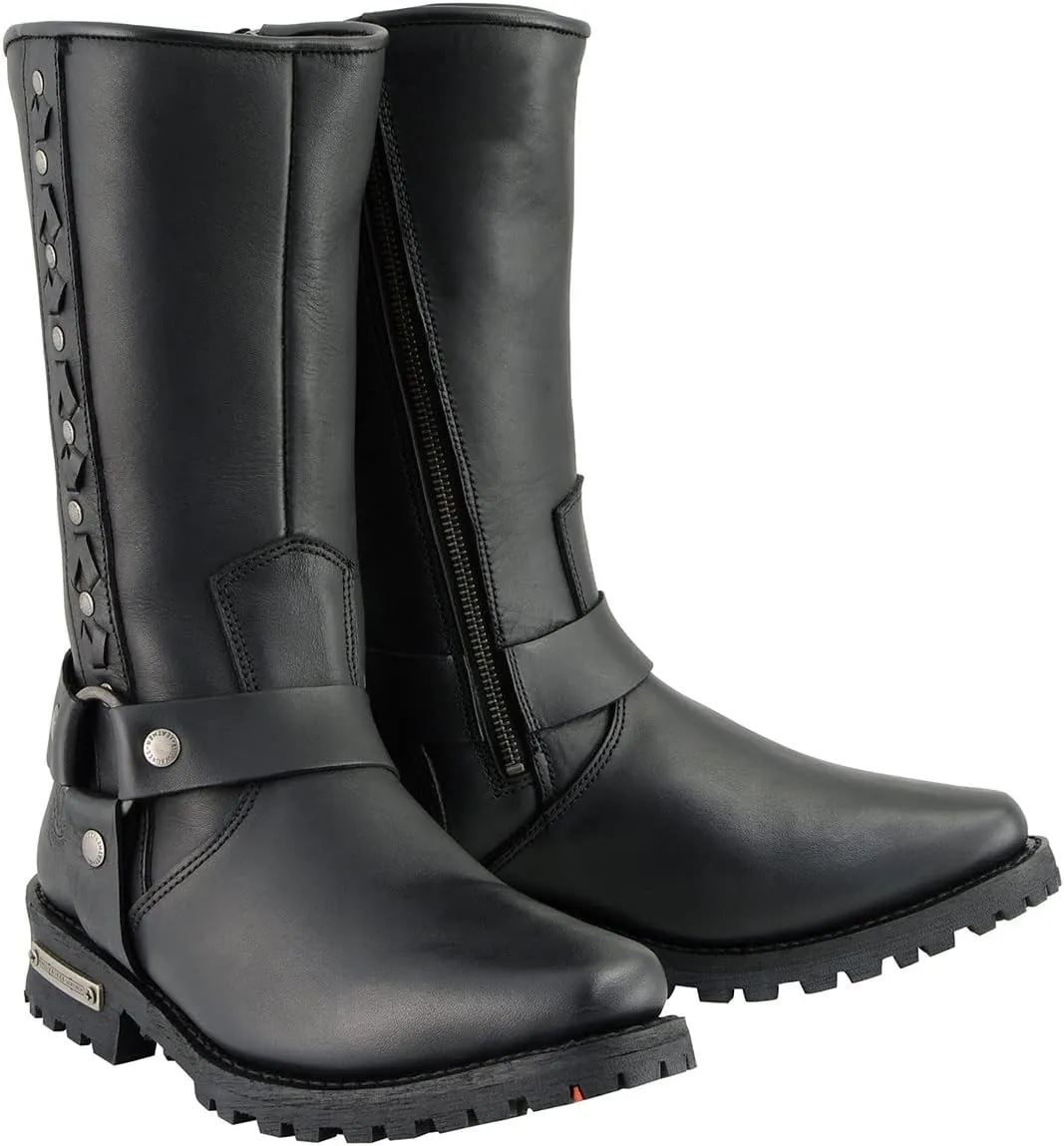 Milwaukee Leather Men's Black Leather Harness Motorcycle Boots with Braid and Riveted Details MBM9025