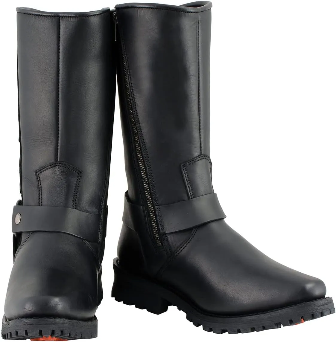 Milwaukee Leather Men's Black Leather Harness Motorcycle Boots with Braid and Riveted Details MBM9025