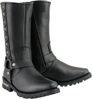 Milwaukee Leather Men's Black Leather Harness Motorcycle Boots with Braid and Riveted Details MBM9025
