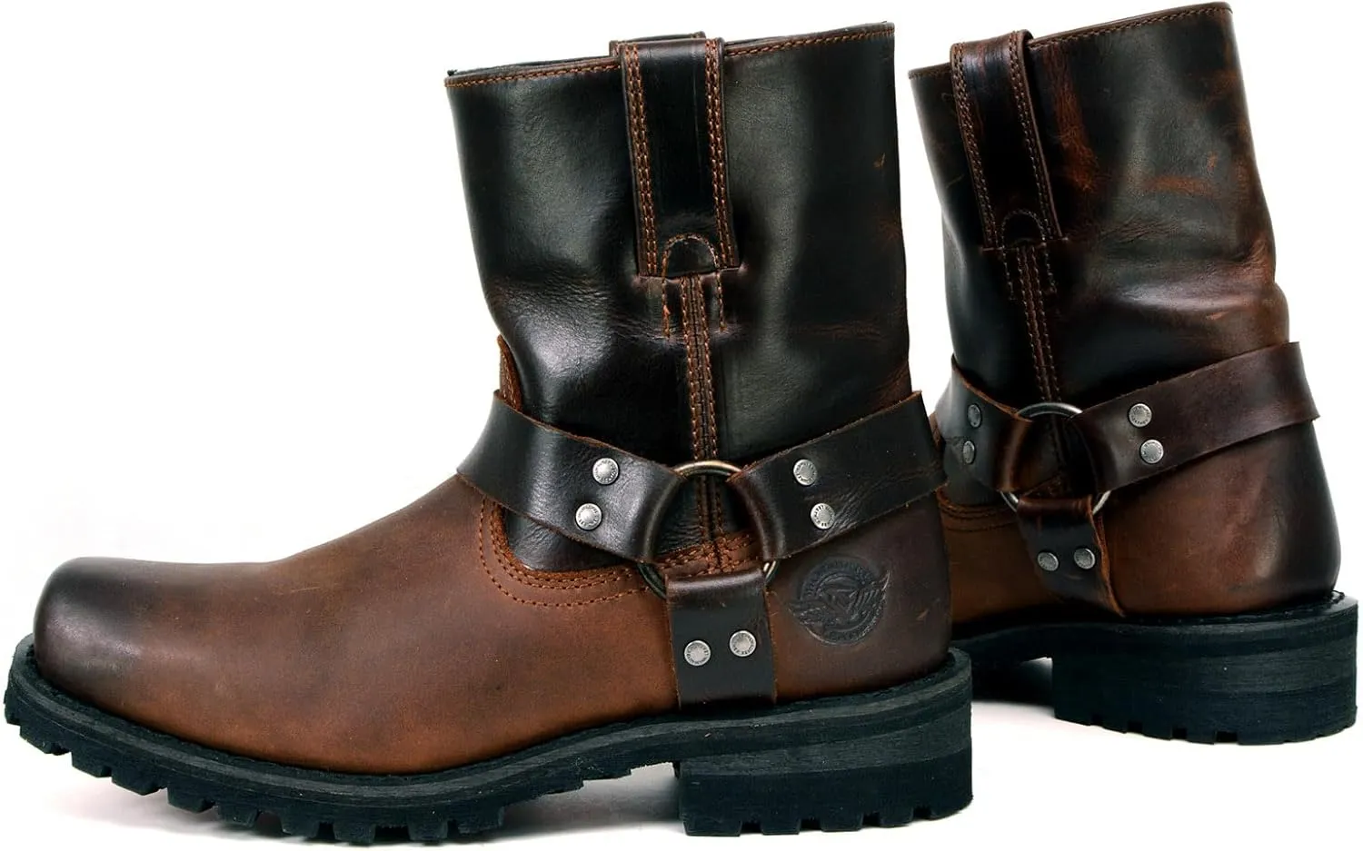 Milwaukee Leather Men's Brown Two-Tone Full Grain Leather Easy Pull-On Motorcycle Harness Boots MBM9008