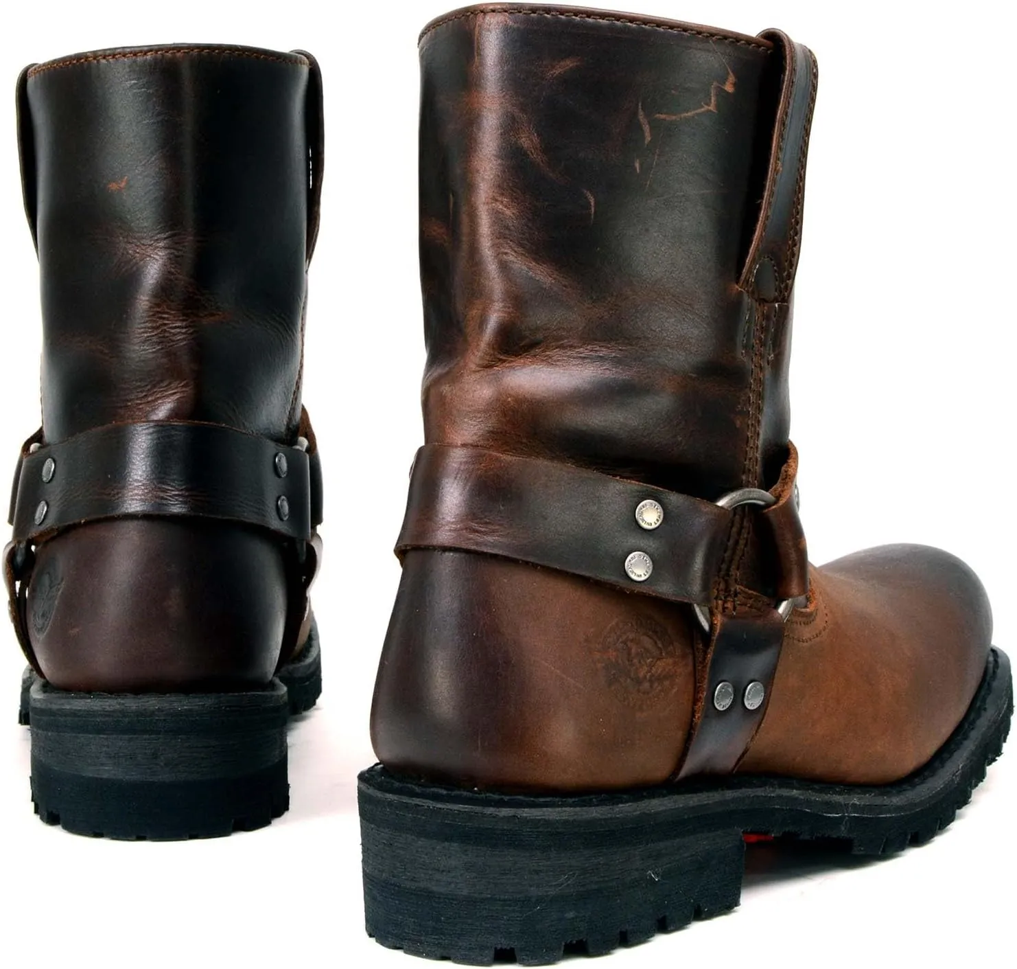 Milwaukee Leather Men's Brown Two-Tone Full Grain Leather Easy Pull-On Motorcycle Harness Boots MBM9008