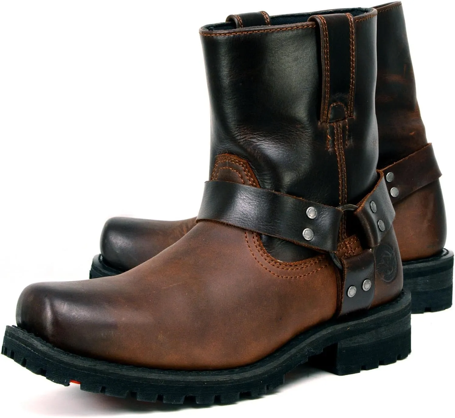 Milwaukee Leather Men's Brown Two-Tone Full Grain Leather Easy Pull-On Motorcycle Harness Boots MBM9008