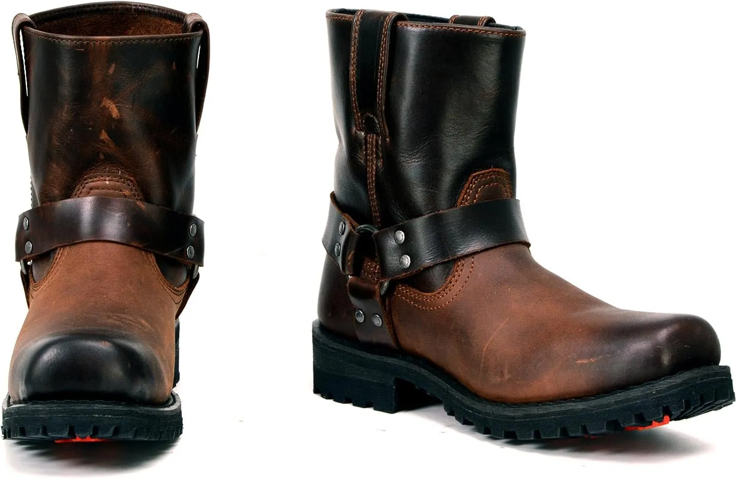 Milwaukee Leather Men's Brown Two-Tone Full Grain Leather Easy Pull-On Motorcycle Harness Boots MBM9008