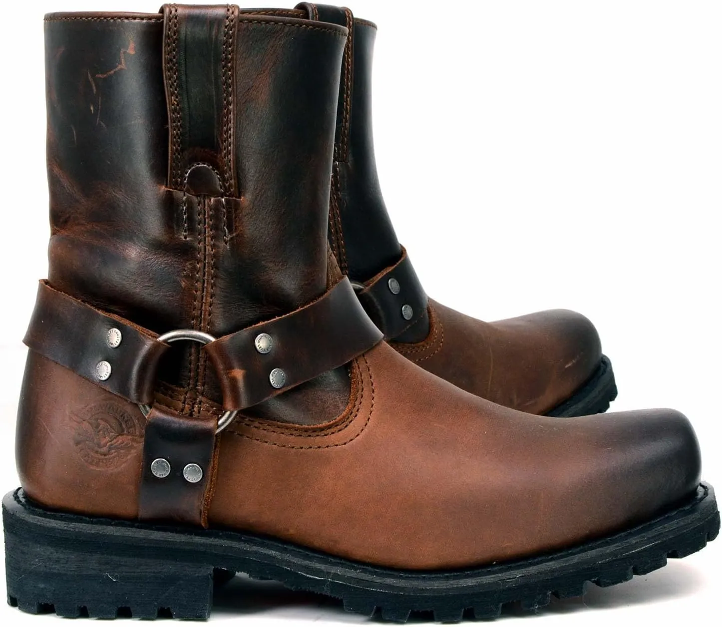 Milwaukee Leather Men's Brown Two-Tone Full Grain Leather Easy Pull-On Motorcycle Harness Boots MBM9008