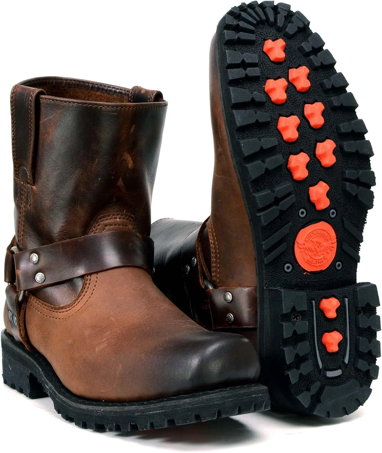 Milwaukee Leather Men's Brown Two-Tone Full Grain Leather Easy Pull-On Motorcycle Harness Boots MBM9008