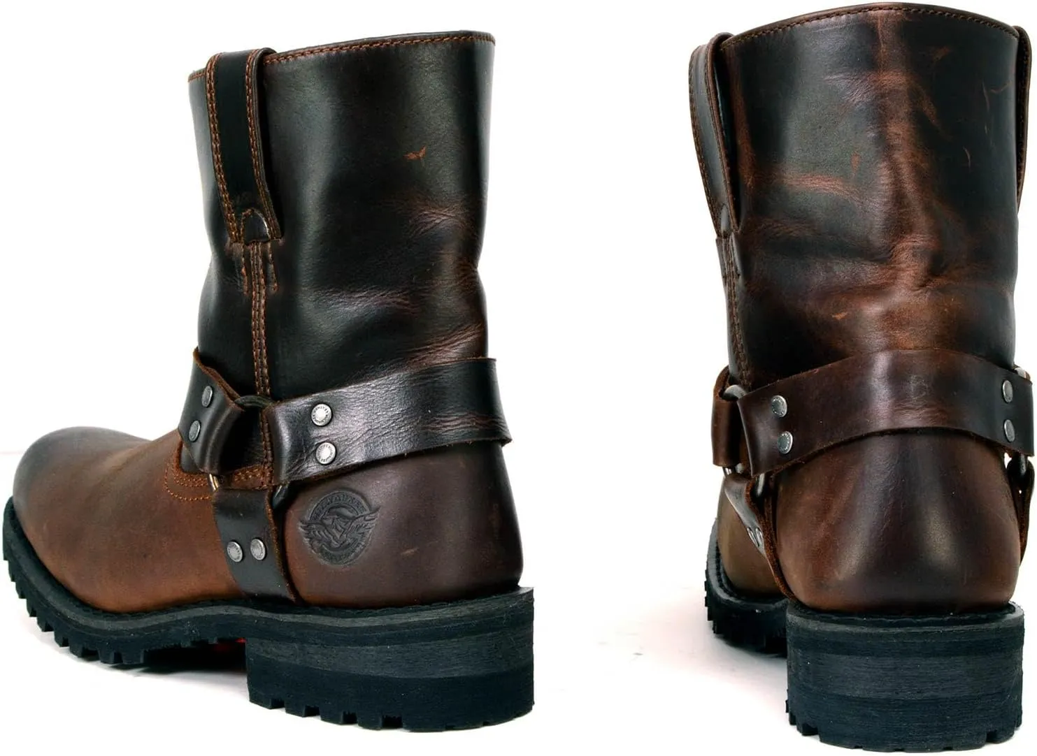 Milwaukee Leather Men's Brown Two-Tone Full Grain Leather Easy Pull-On Motorcycle Harness Boots MBM9008