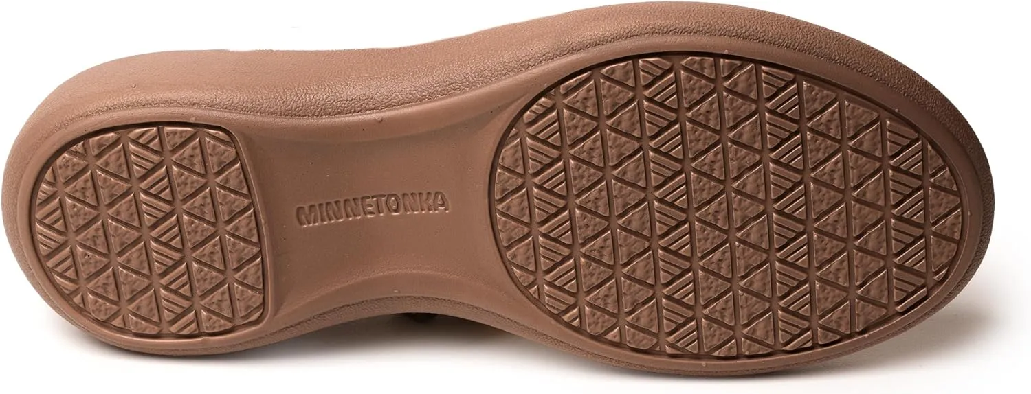 Minnetonka Brenn - Double Band Slide Sandals for Women Handcrafted with Classic Slip-On Silhouette Design, Padded Rubber Soles, and Metal Accents and Ornaments