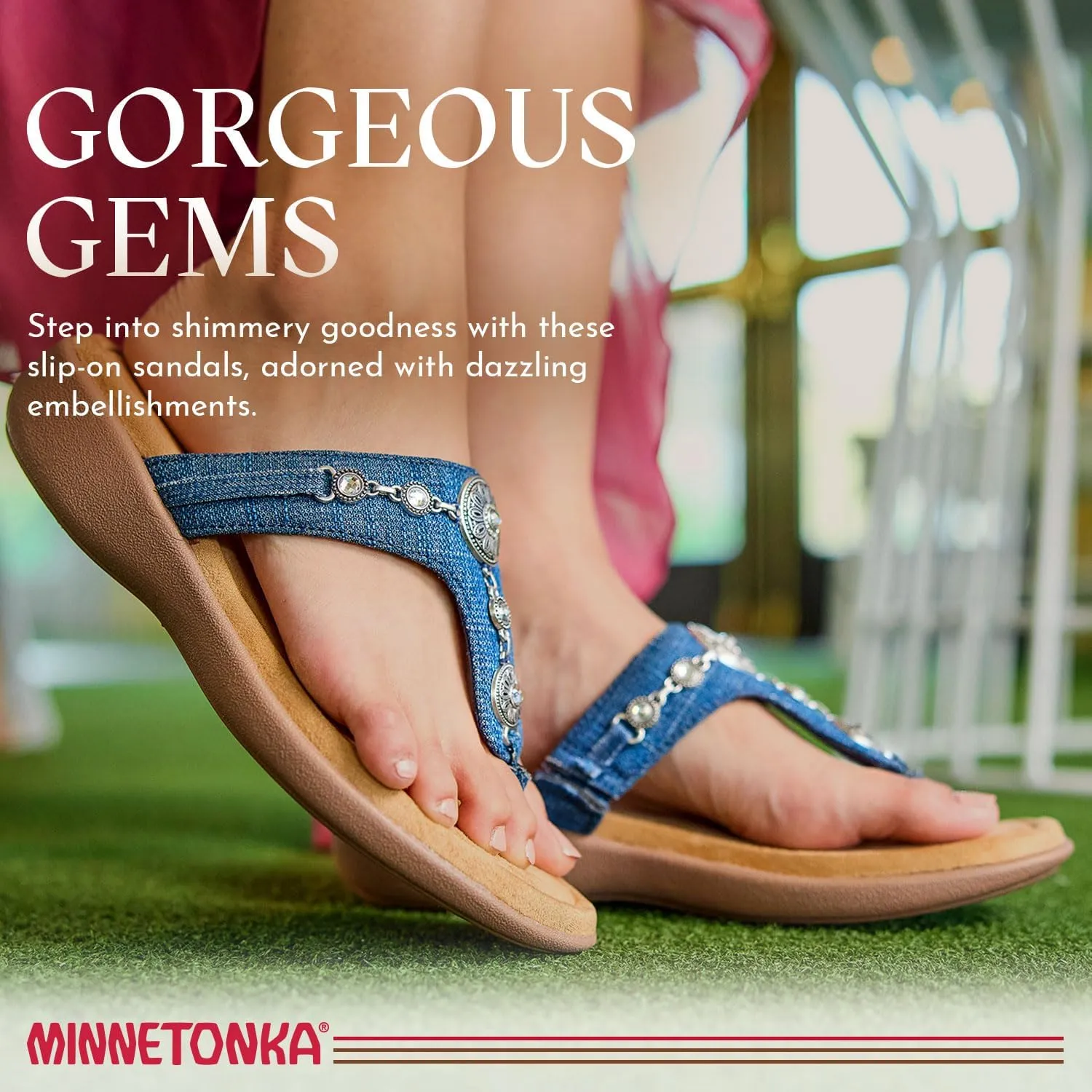 Minnetonka Brenn - Double Band Slide Sandals for Women Handcrafted with Classic Slip-On Silhouette Design, Padded Rubber Soles, and Metal Accents and Ornaments