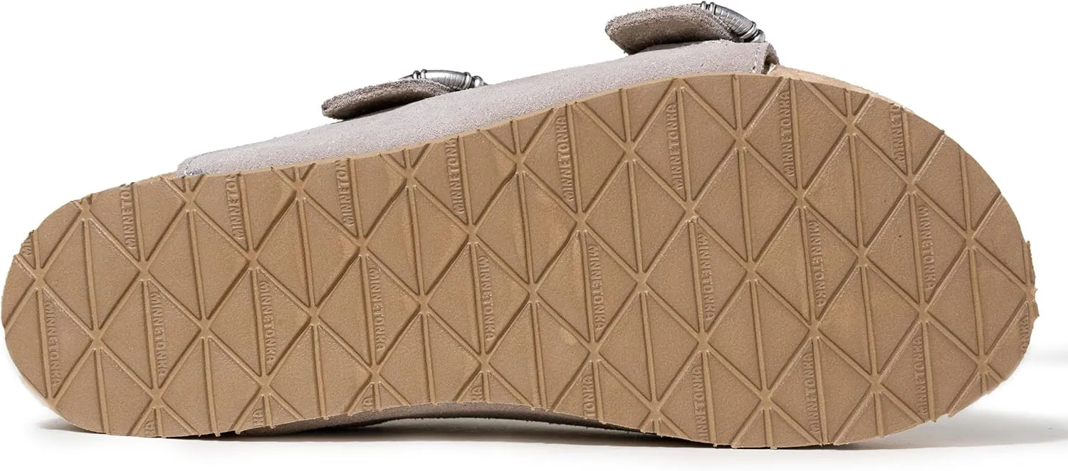Minnetonka Georgine – Women’s Two Strap Sandals with Two Buckle Adjustable Straps, Metal Accents, and Microfiber Lining