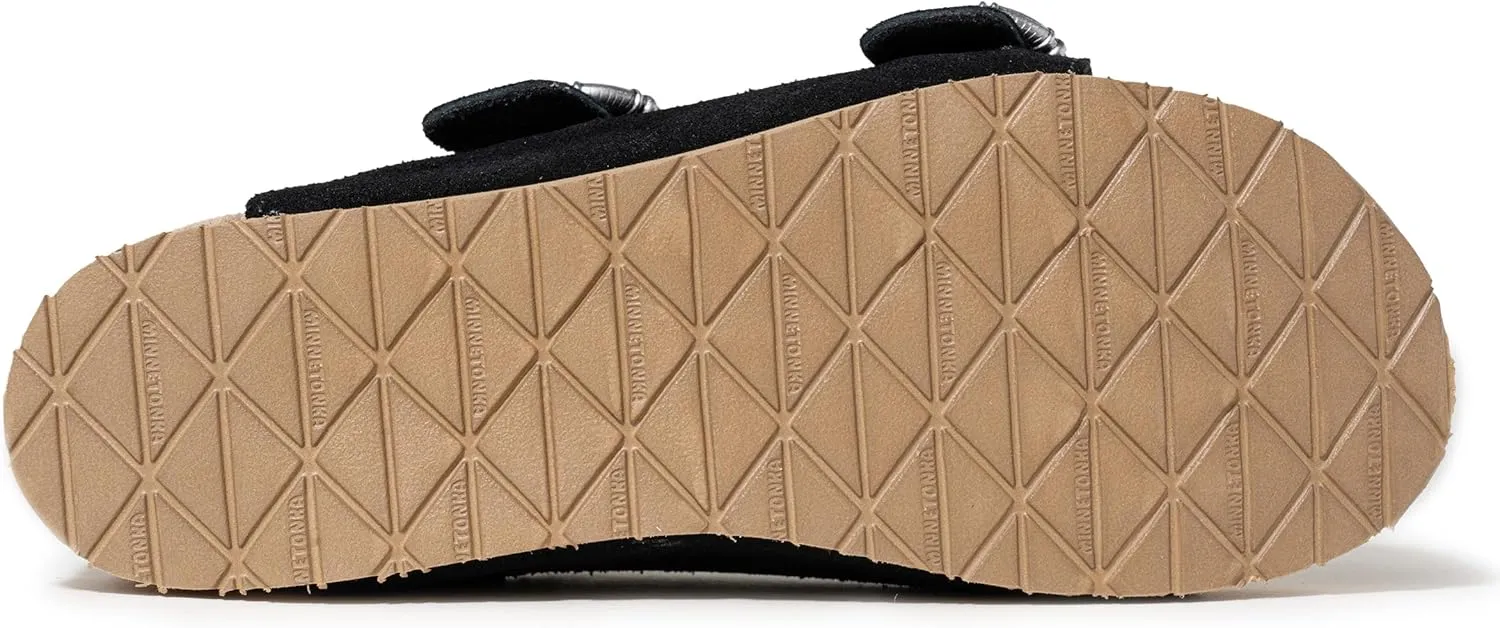 Minnetonka Georgine – Women’s Two Strap Sandals with Two Buckle Adjustable Straps, Metal Accents, and Microfiber Lining