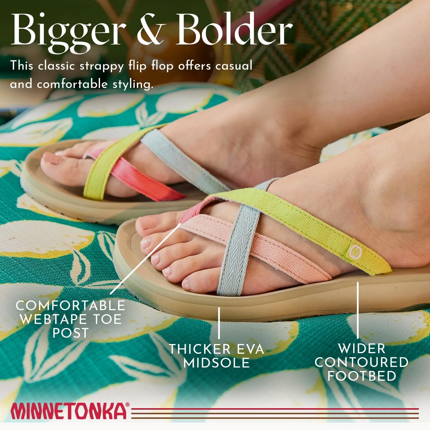 Minnetonka Hanna 2.0 - Summer Sandals for Women with a Classic Flip-Flop Design, Contoured Footbed, and Comfortable Straps