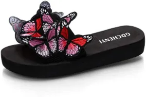 MIOKE Summer Flat Slide Sandals For Womens Butterfly Platform Low Heel Comfy Nonslip Casual Beach Sandals