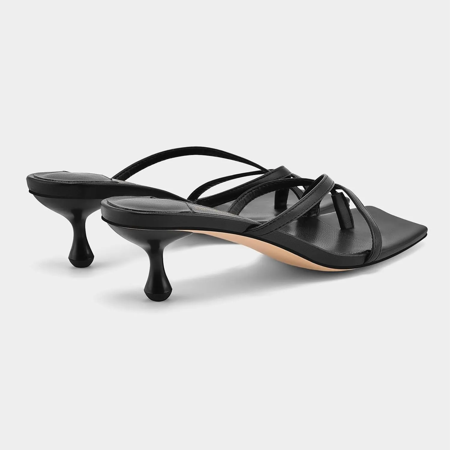 MIRAAZZURRA Flip Flop Kitten Heels Square Open Toe Thong Low Heels Strappy Slip On Slide Sandals Daily Party Shoes