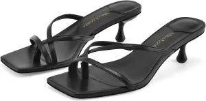 MIRAAZZURRA Flip Flop Kitten Heels Square Open Toe Thong Low Heels Strappy Slip On Slide Sandals Daily Party Shoes