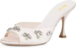 miss left Women Elegant Open Peep Toe Rhinestone Mules Thin High Heel Slip On Slippers Stylish Ballroom Dress Sandals Shoes Size 4-16 US