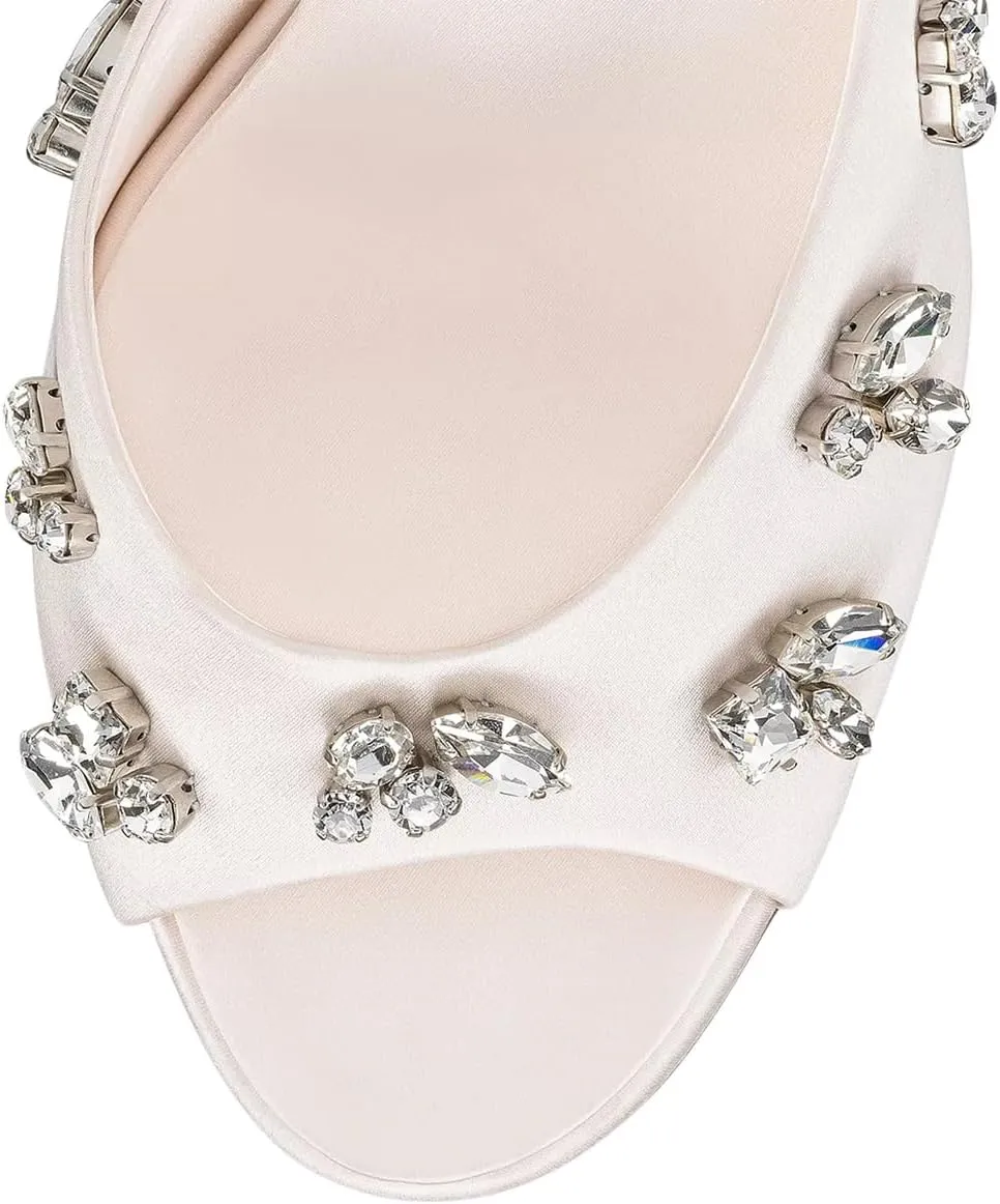 miss left Women Elegant Open Peep Toe Rhinestone Mules Thin High Heel Slip On Slippers Stylish Ballroom Dress Sandals Shoes Size 4-16 US