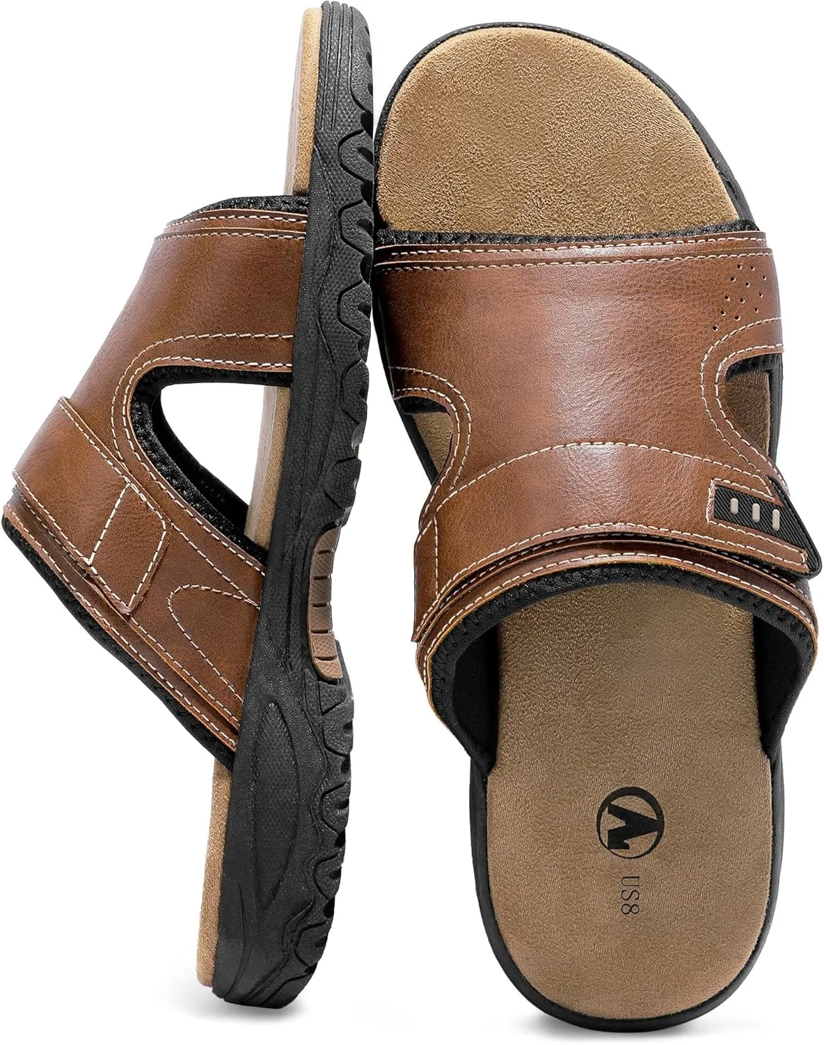 MIXIN Mens Slide Sandals Casual Slip On Beach Sandals with Adjustable Strap for Summer
