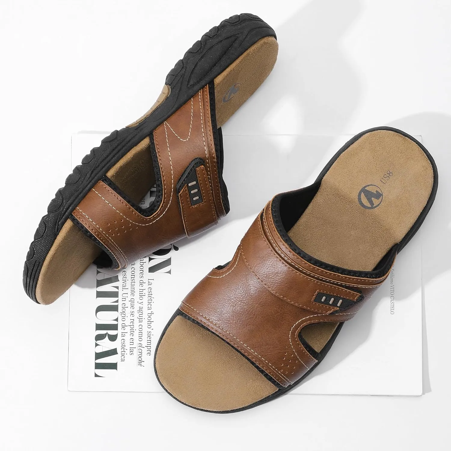 MIXIN Mens Slide Sandals Casual Slip On Beach Sandals with Adjustable Strap for Summer