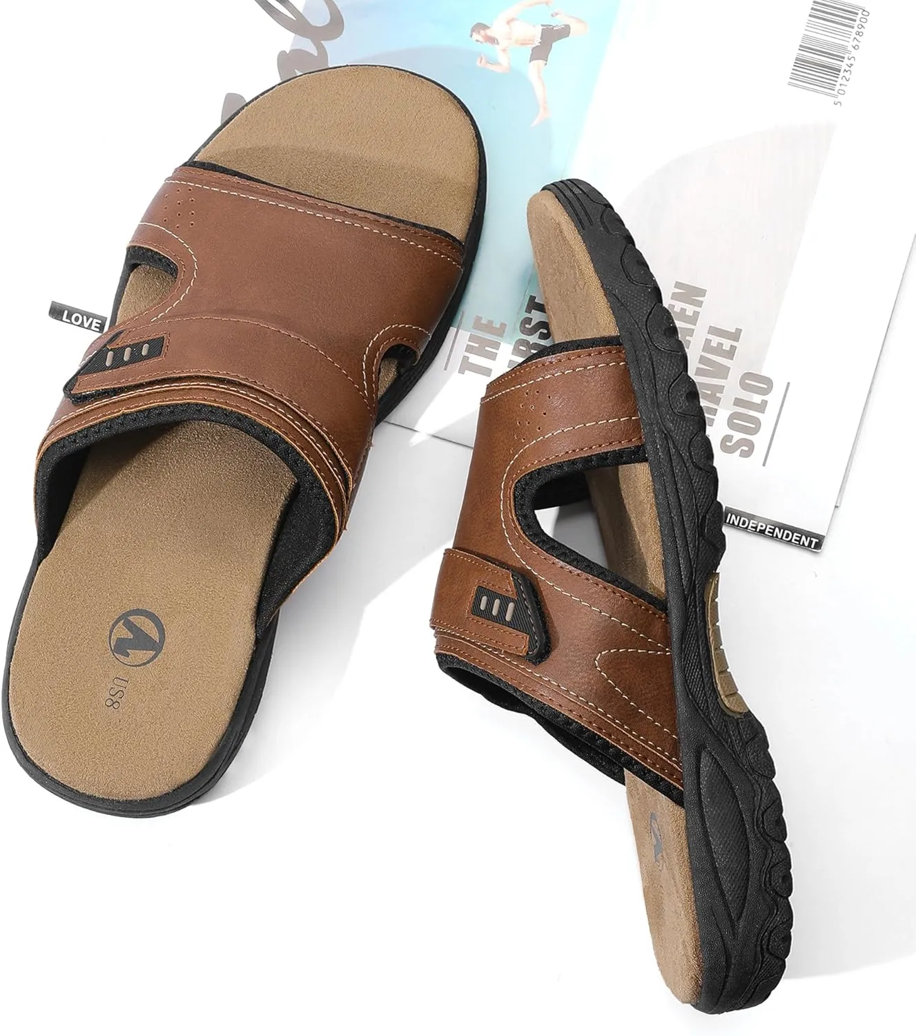 MIXIN Mens Slide Sandals Casual Slip On Beach Sandals with Adjustable Strap for Summer