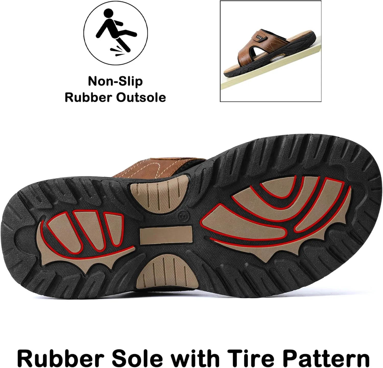 MIXIN Mens Slide Sandals Casual Slip On Beach Sandals with Adjustable Strap for Summer