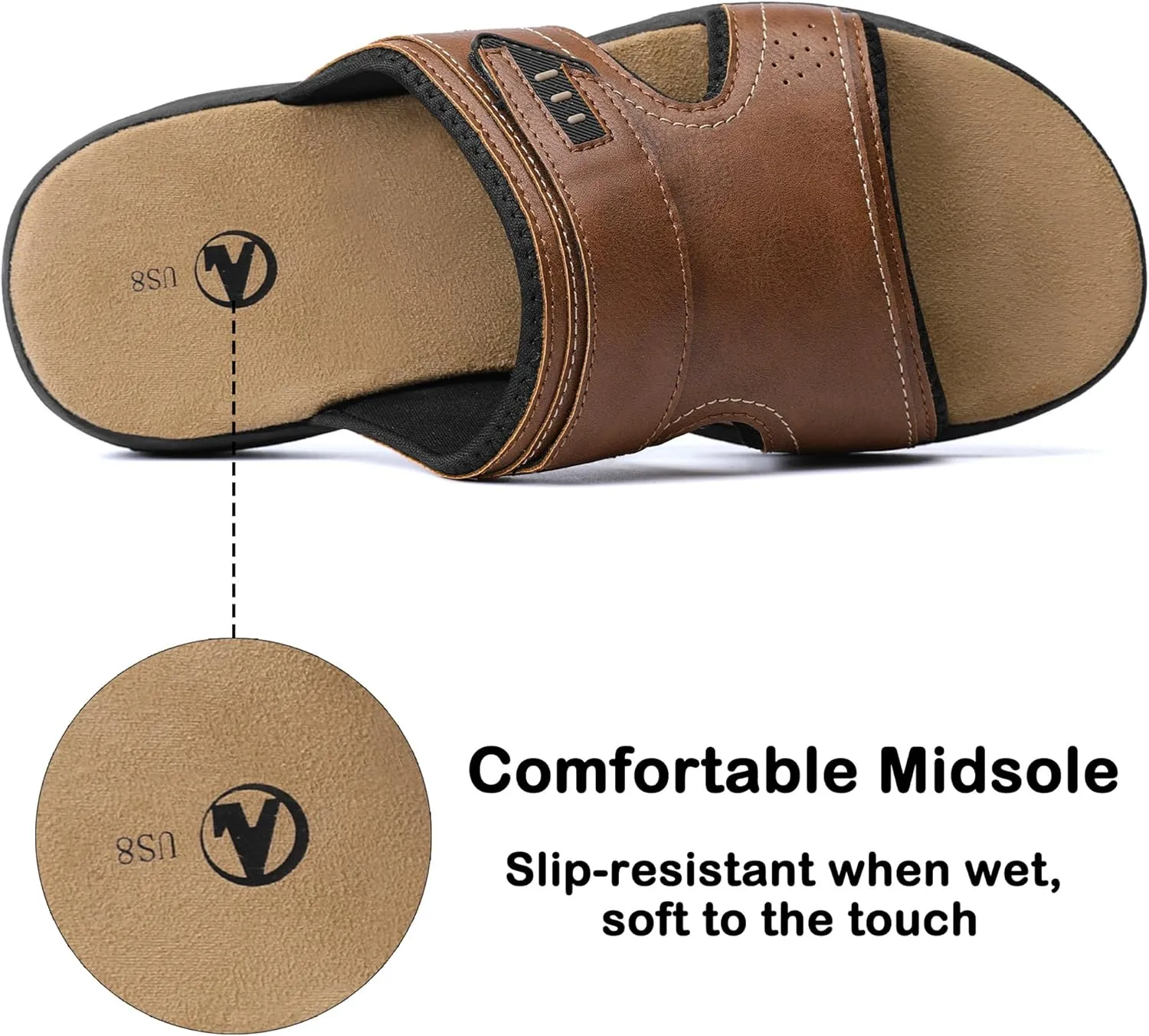 MIXIN Mens Slide Sandals Casual Slip On Beach Sandals with Adjustable Strap for Summer