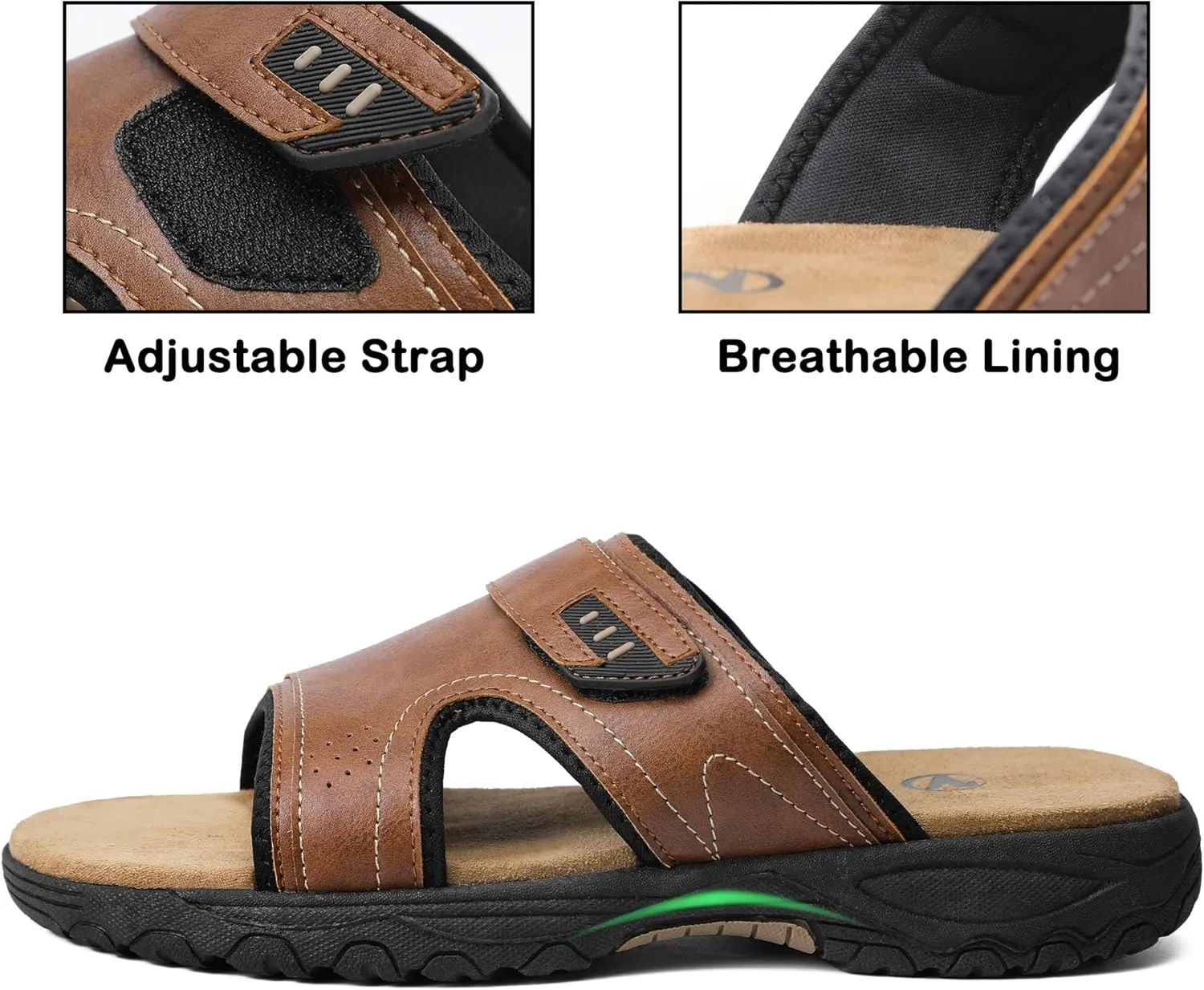 MIXIN Mens Slide Sandals Casual Slip On Beach Sandals with Adjustable Strap for Summer