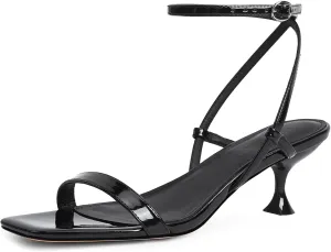 Modatope Kitten Heels for Women Open Square Toe Ankle Strap Sandals Low Heels Dress Shoes for Party