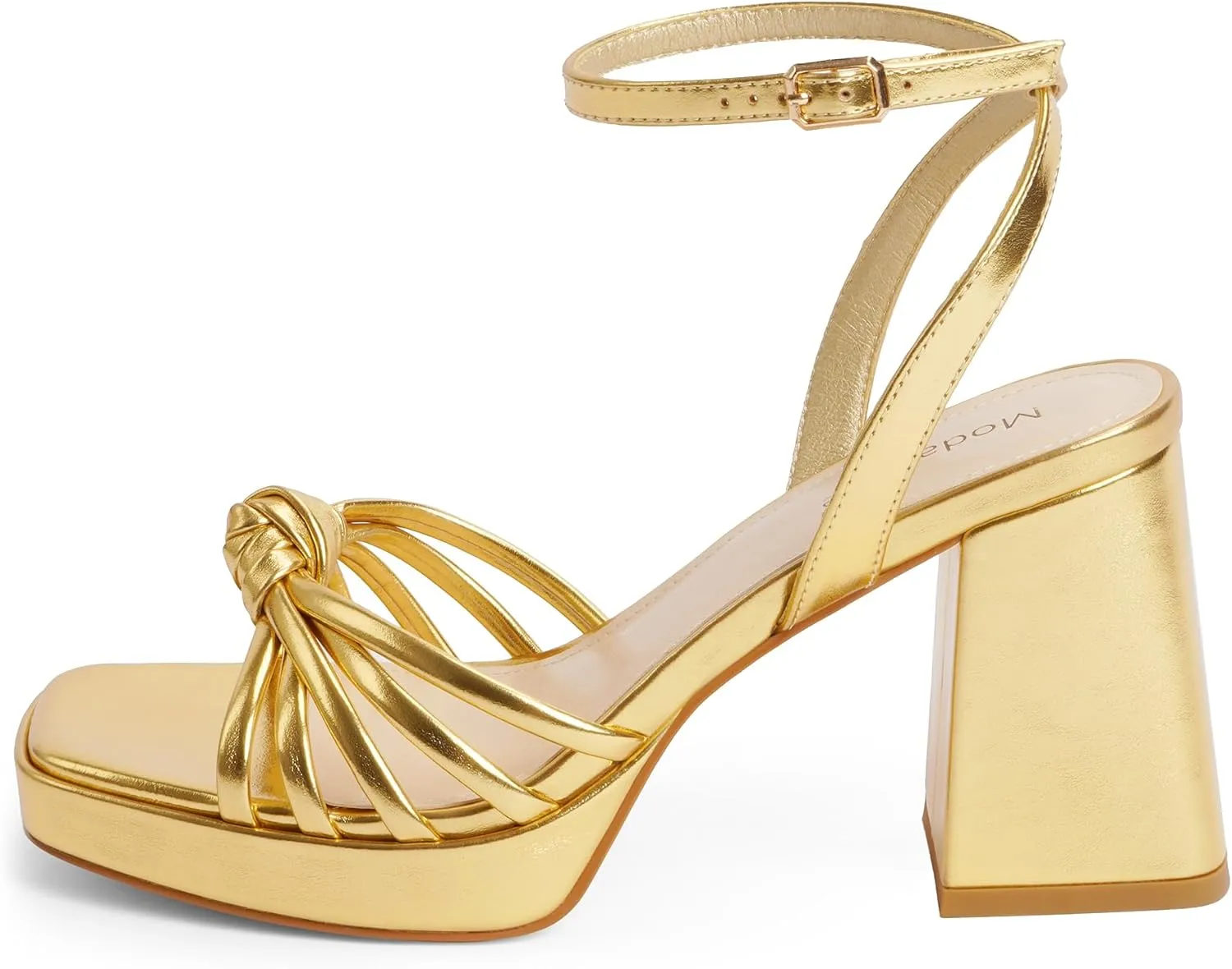 Modatope Platform Bow Sandals for Women Chunky Heel Strappy Platform Heels Square Open Toe Heeled Sandals Ankle Strap Block Heel Sanadals