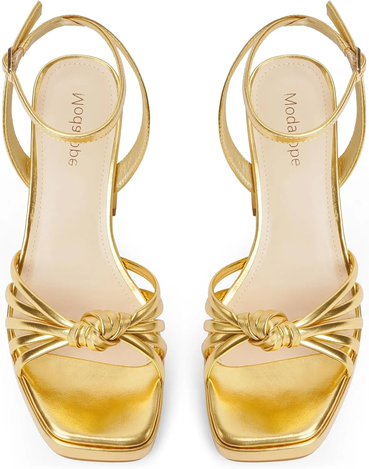 Modatope Platform Bow Sandals for Women Chunky Heel Strappy Platform Heels Square Open Toe Heeled Sandals Ankle Strap Block Heel Sanadals