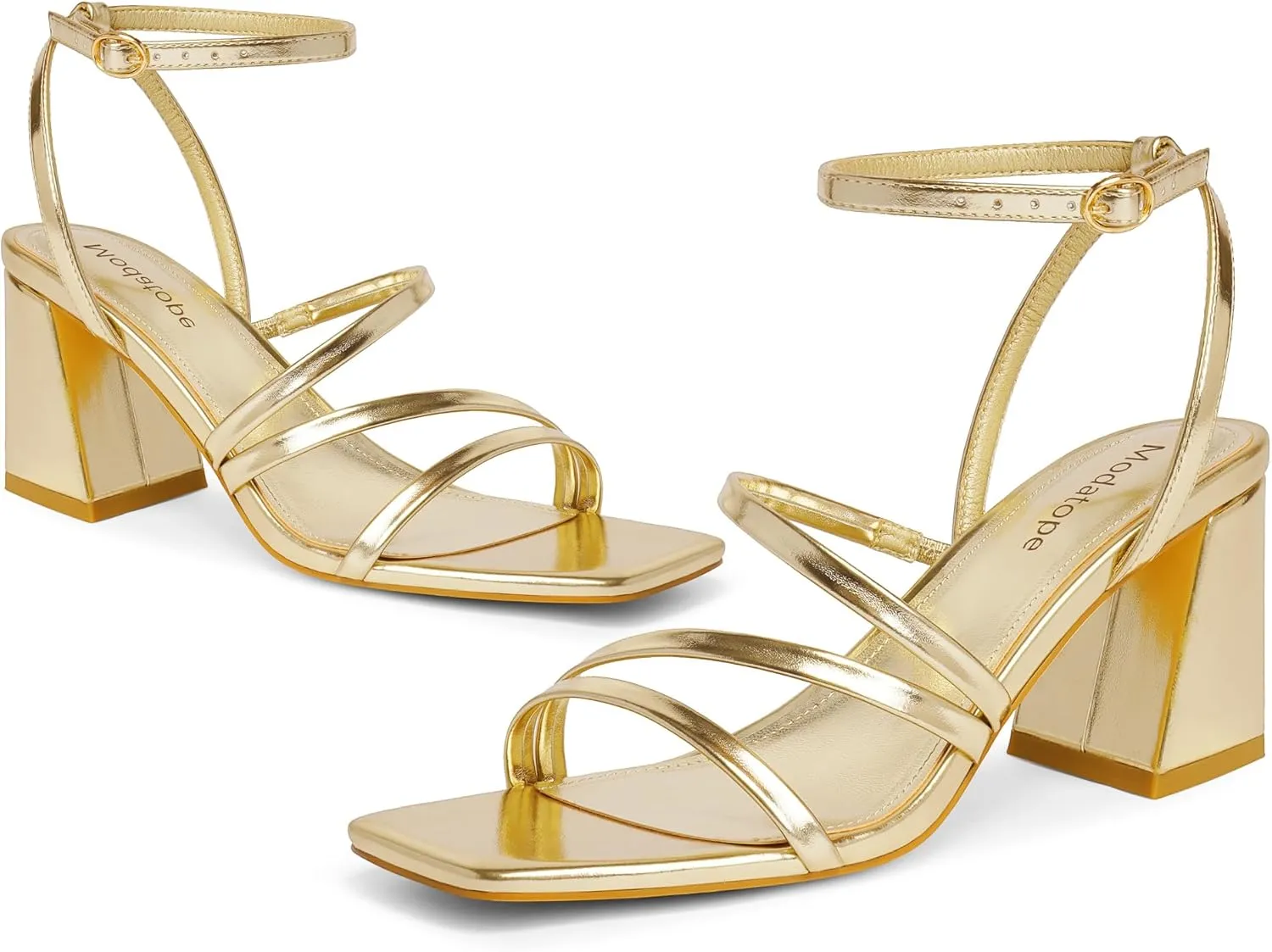 Modatope Women Heeled Sandals Strappy Heels Square Open Toe Chunky Block Heels Ankle Strap Sandals for Women Comfortable Heels