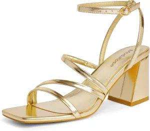 Modatope Women Heeled Sandals Strappy Heels Square Open Toe Chunky Block Heels Ankle Strap Sandals for Women Comfortable Heels