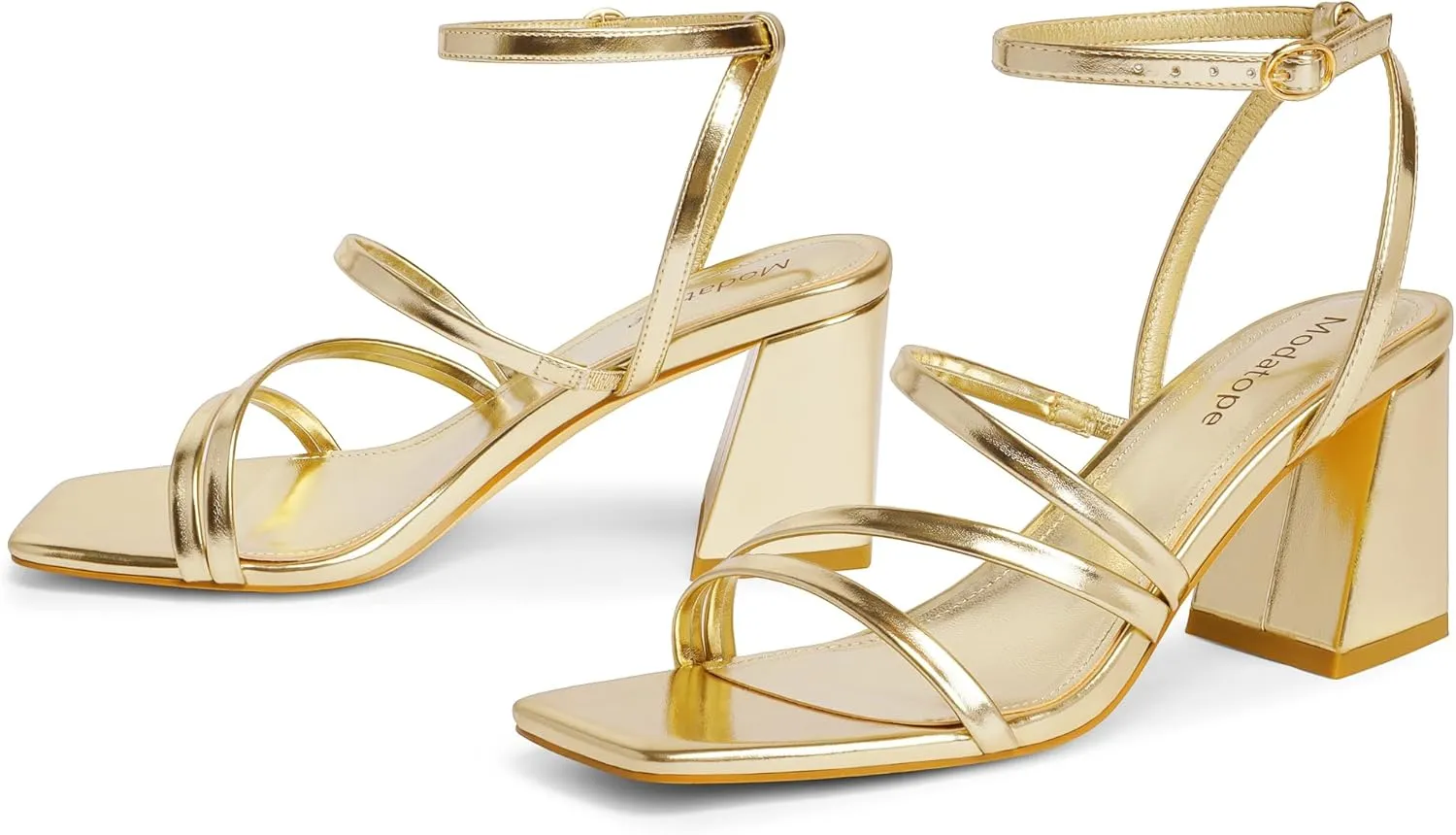 Modatope Women Heeled Sandals Strappy Heels Square Open Toe Chunky Block Heels Ankle Strap Sandals for Women Comfortable Heels