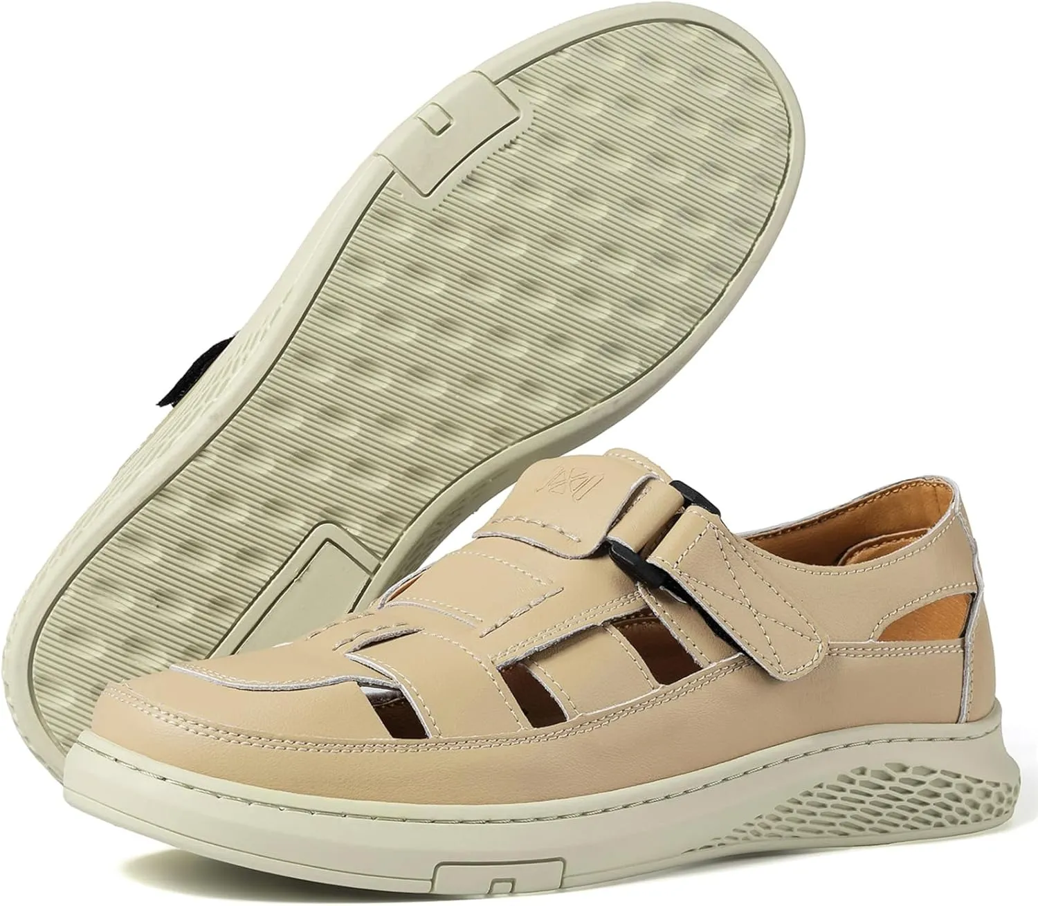 Moodeng Men's Sandals Causal Leather Sandals Outdoor Sport Sandals Lightweight Arch Support Walking Loafers