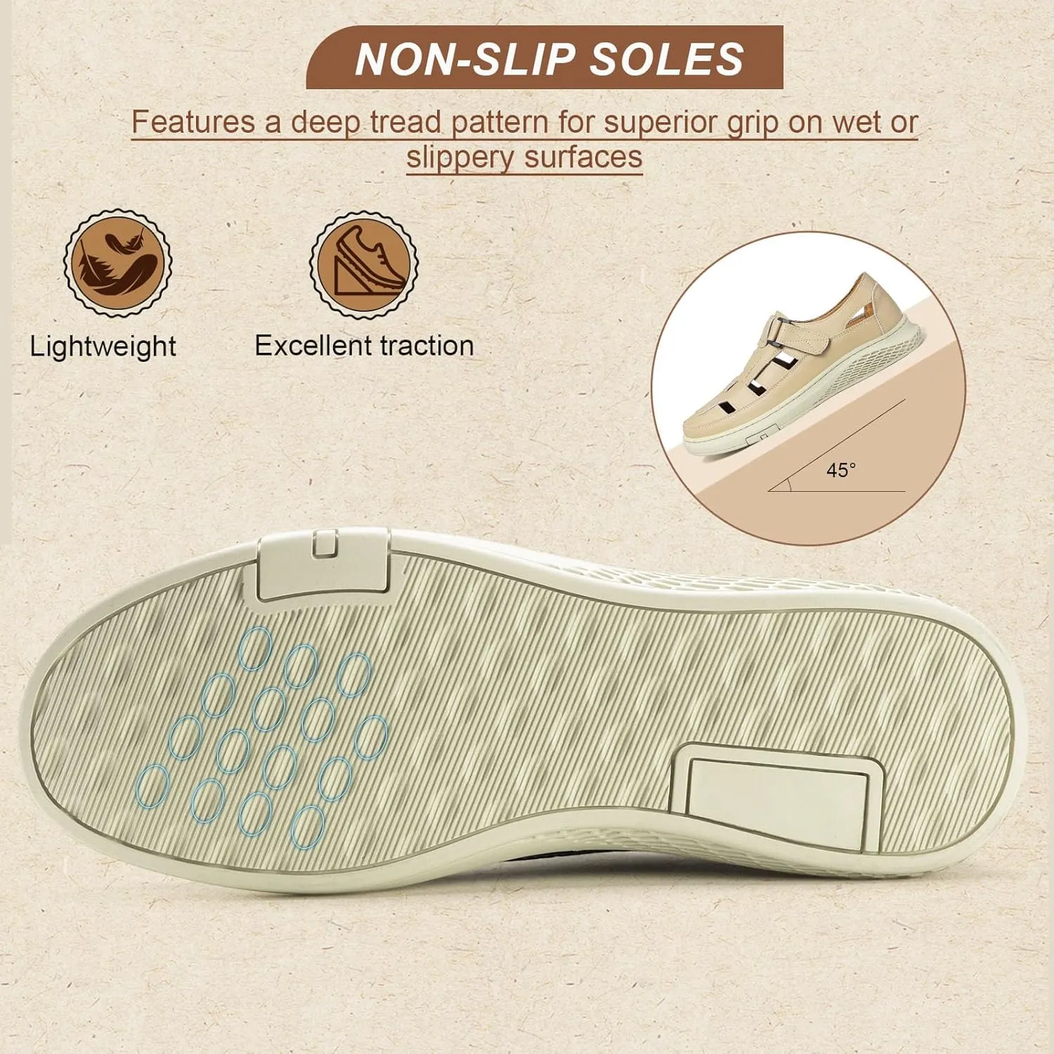 Moodeng Men's Sandals Causal Leather Sandals Outdoor Sport Sandals Lightweight Arch Support Walking Loafers