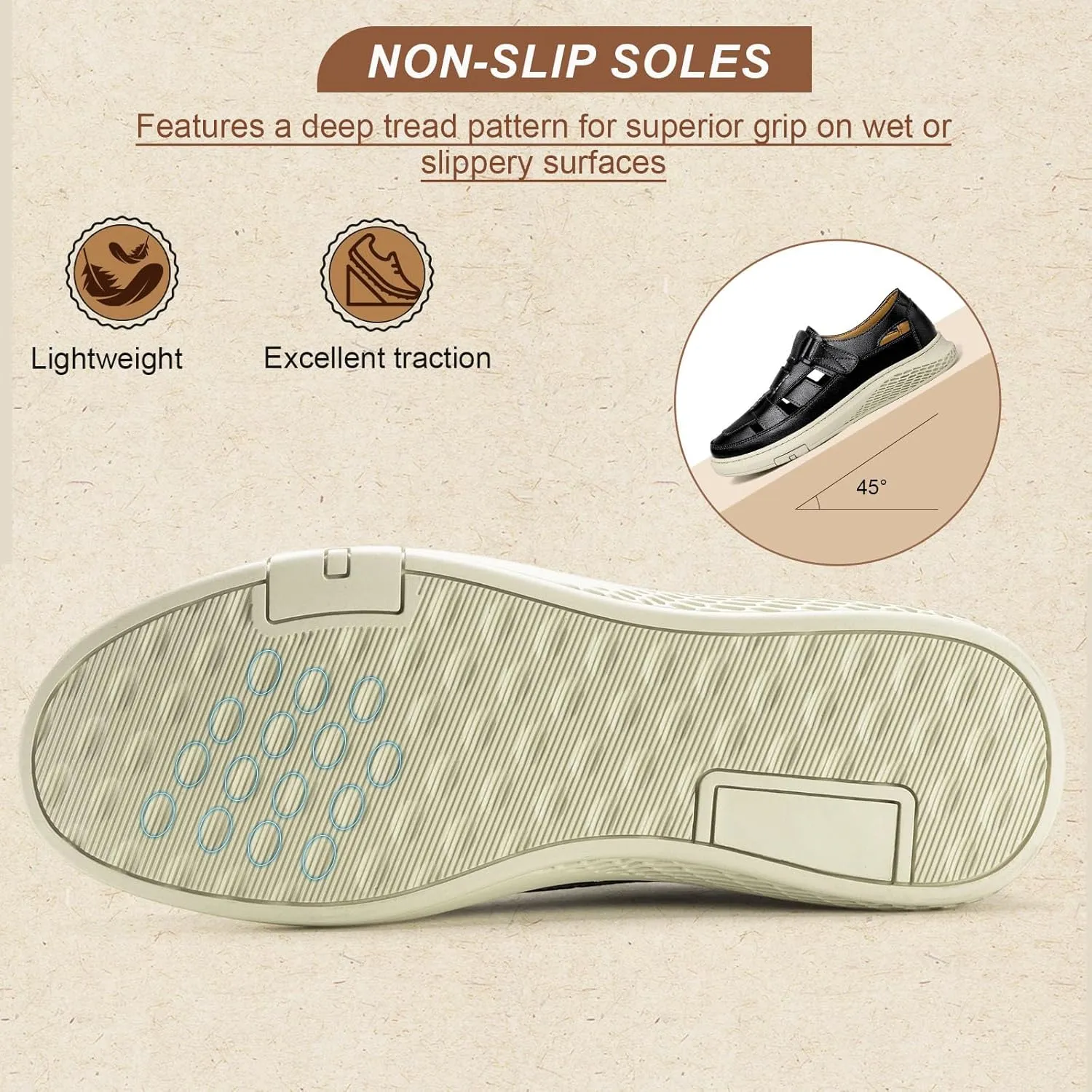 Moodeng Men's Sandals Causal Leather Sandals Outdoor Sport Sandals Lightweight Arch Support Walking Loafers