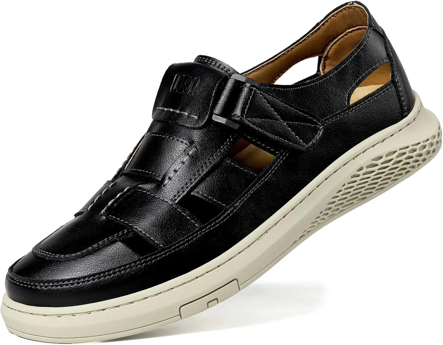 Moodeng Men's Sandals Causal Leather Sandals Outdoor Sport Sandals Lightweight Arch Support Walking Loafers