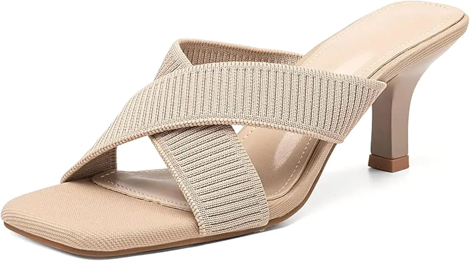 MOUSSE FIT Women Heeled Sandals, Mesh Casual Square Toe Mules