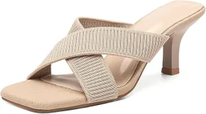 MOUSSE FIT Women Heeled Sandals, Mesh Casual Square Toe Mules