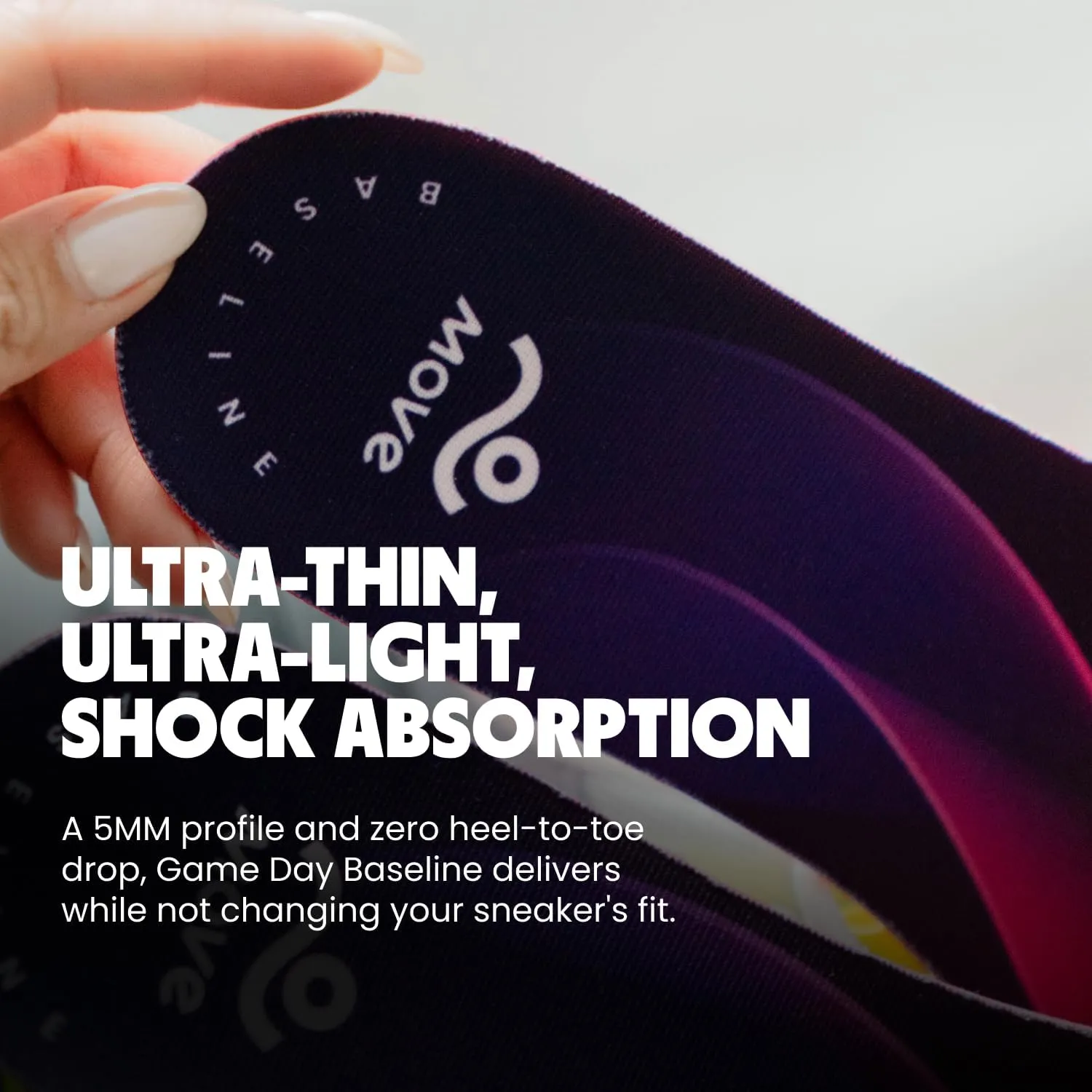 MOVE Baseline - All-Purpose Insoles - Sock Liner - Ultra Thin Shock Absorption - Maximum Freedom of Movement and Energy Return for Cleats, Shoes, Running, Basketball, Baseball (M10-10.5/WM11.5-12)