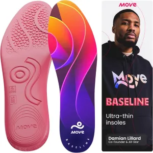 MOVE Baseline - All-Purpose Insoles - Sock Liner - Ultra Thin Shock Absorption - Maximum Freedom of Movement and Energy Return for Cleats, Shoes, Running, Basketball, Baseball (M10-10.5/WM11.5-12)