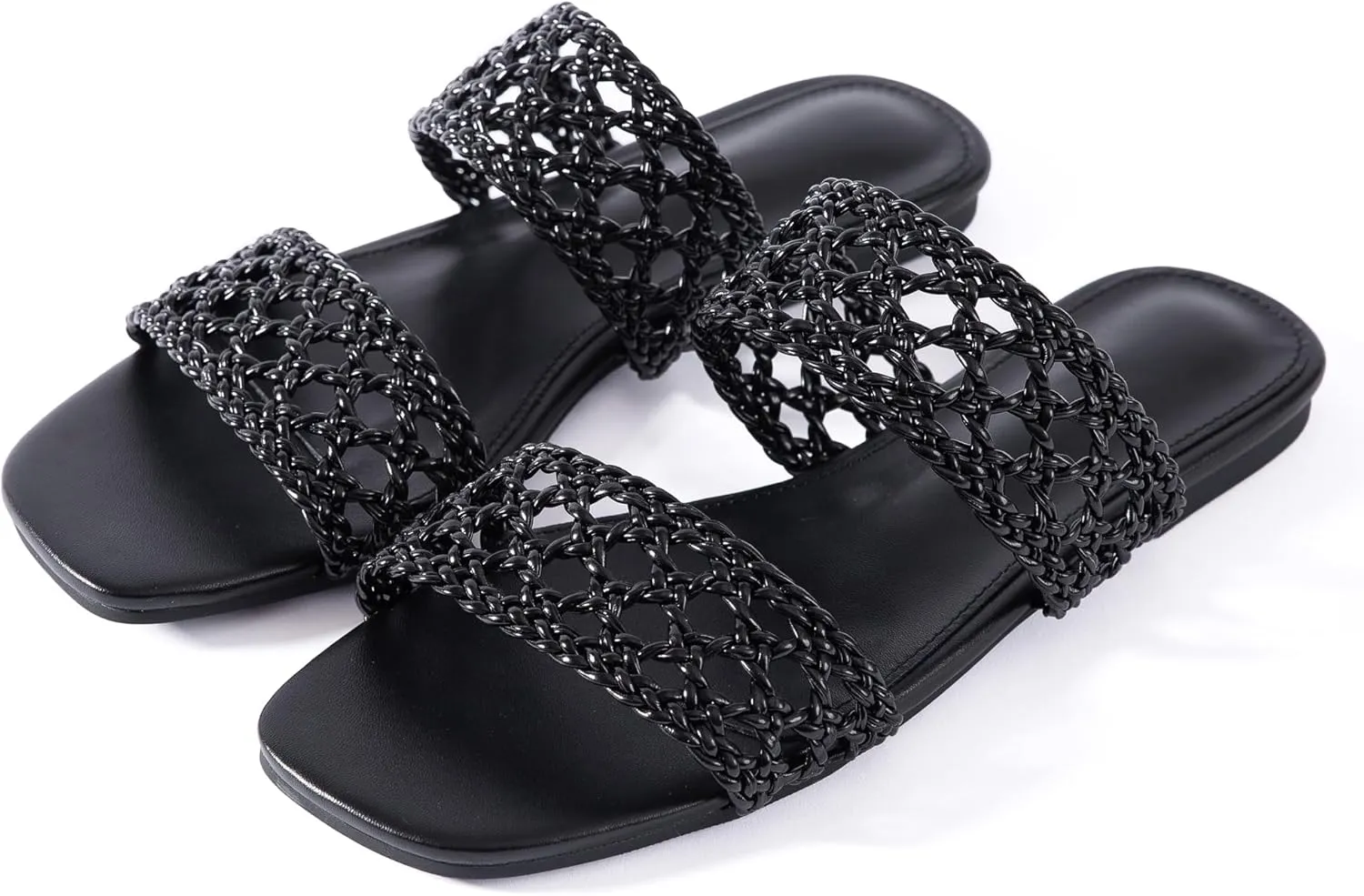 Mtzyoa Women's Sandals Casual Braided Dressy Summer Square Toe Quilted Flat Sandals