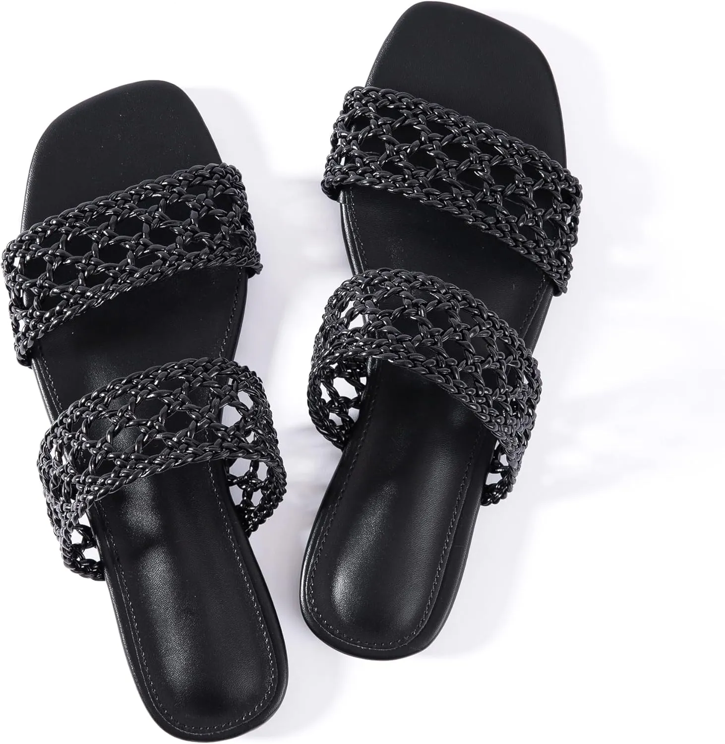 Mtzyoa Women's Sandals Casual Braided Dressy Summer Square Toe Quilted Flat Sandals
