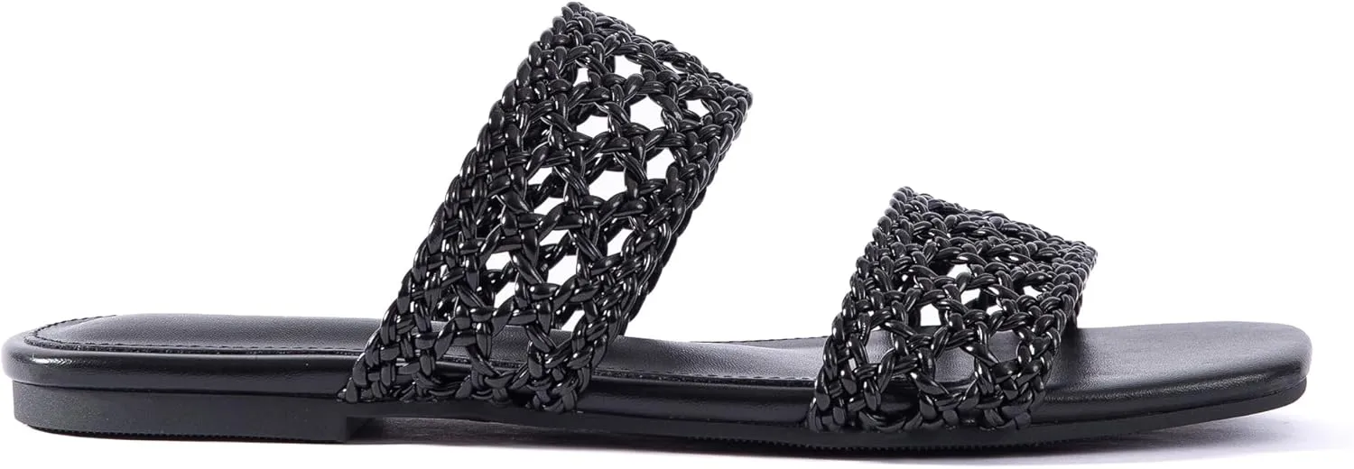 Mtzyoa Women's Sandals Casual Braided Dressy Summer Square Toe Quilted Flat Sandals